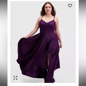 Like NEW B Darlin Satin Sleeveless Front-Slit Gown 14W Plum